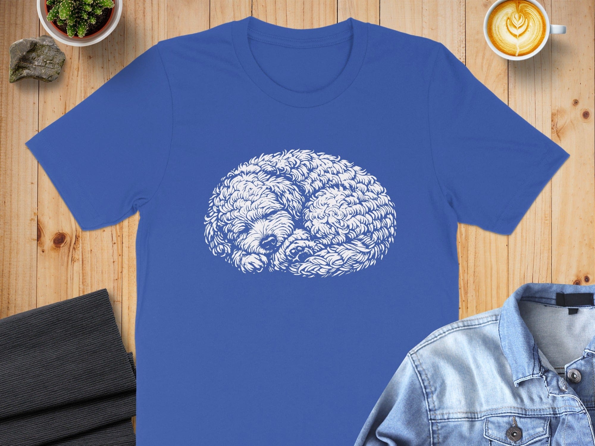Cozy Sleeping Dog Pattern Blue T-shirt for Pet Lovers