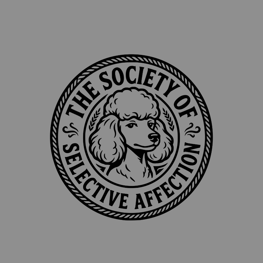 The Society of Selective Affection poodle logo with rope border.