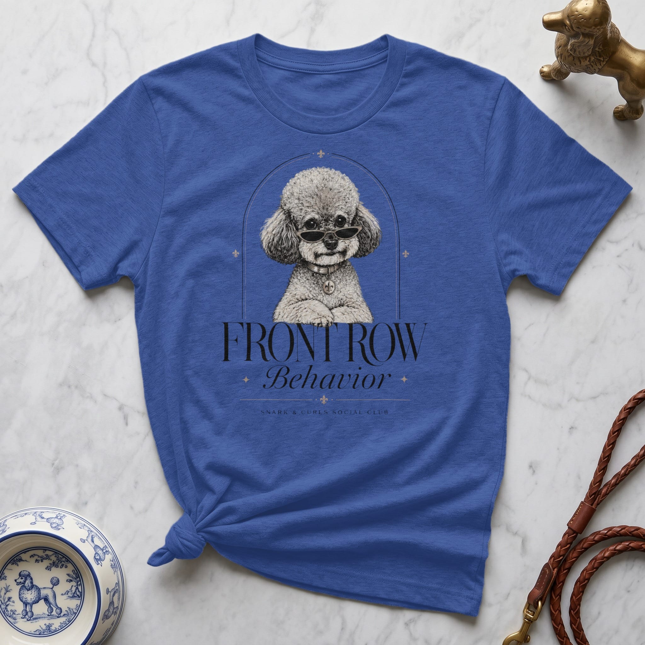 T-shirt with a poodle wearing sunglasses, "Front Row Behavior" text.