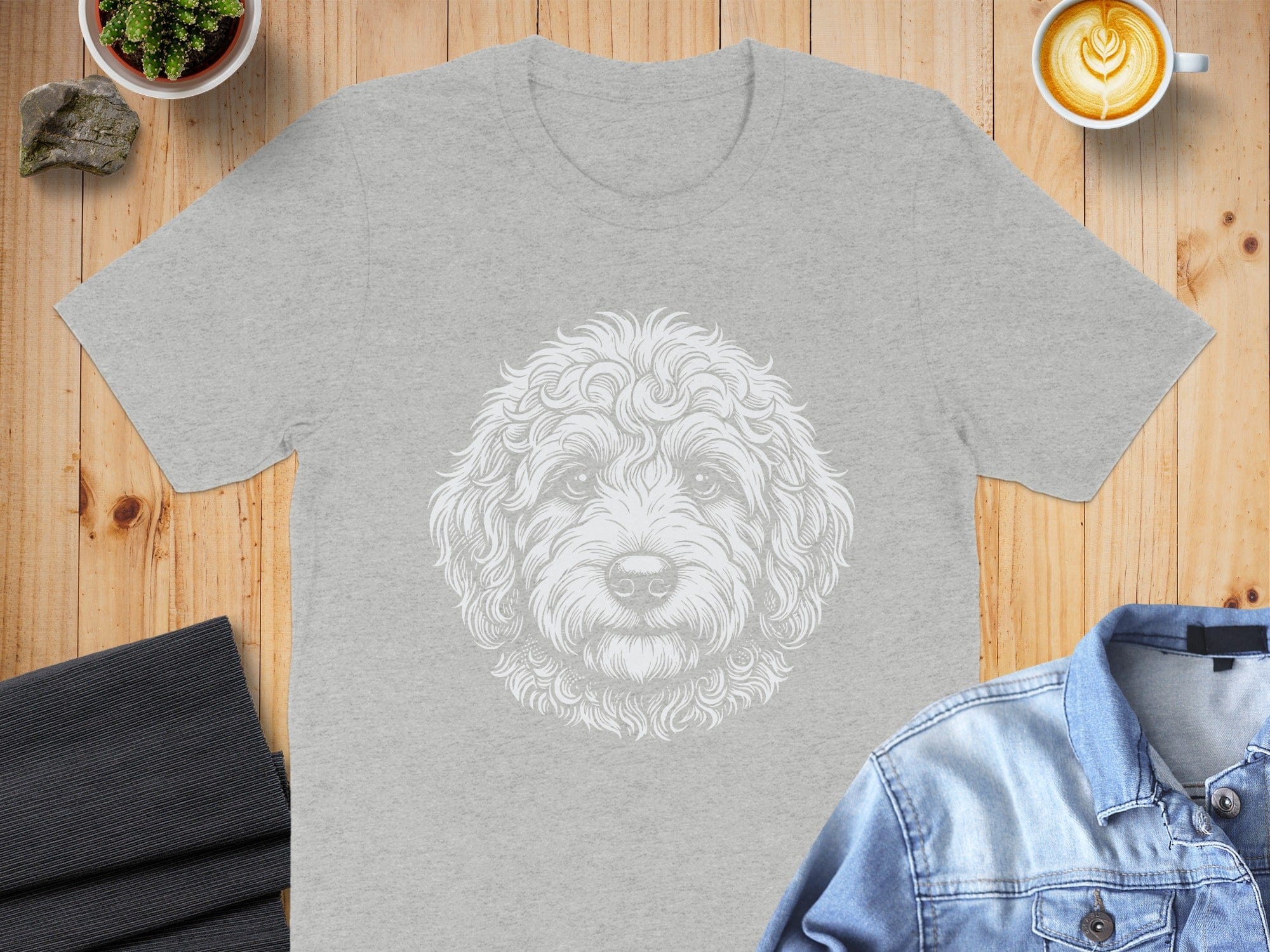 Cute Curly Haired Dog Design Printed on T-shirt