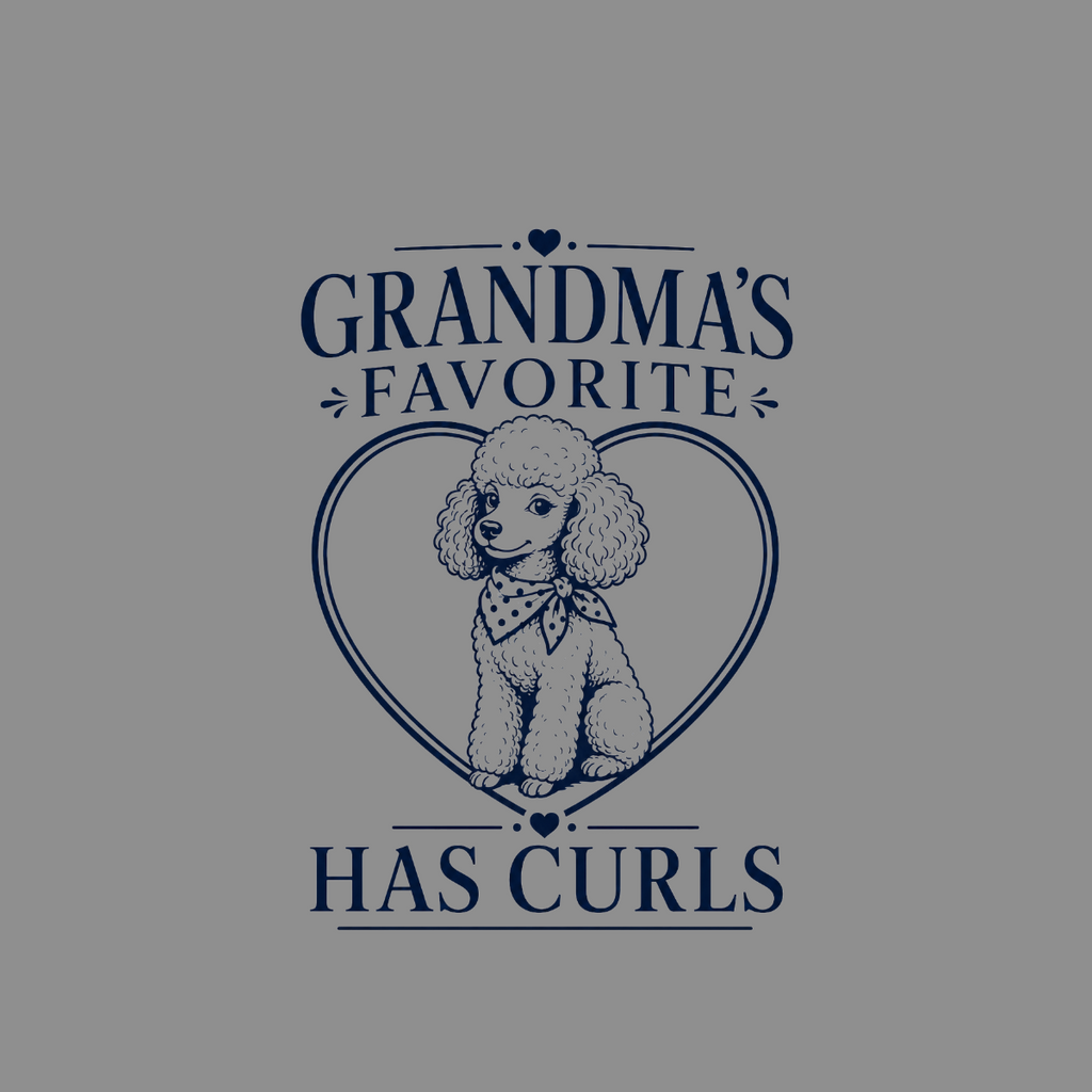 Grandma's favorite has curls text with a poodle inside a heart.